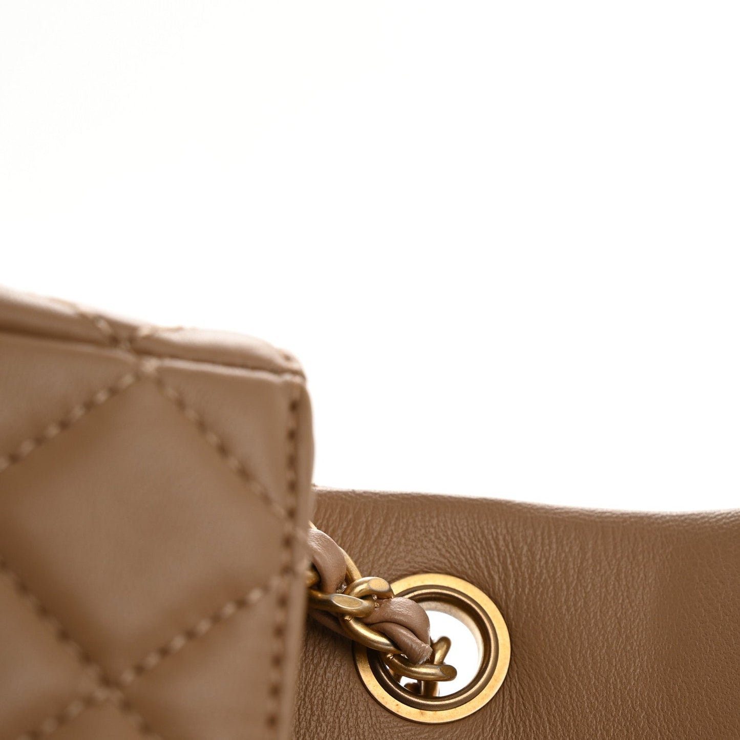 Lambskin Quilted Mini Rectangular Pearl Crush Flap Beige