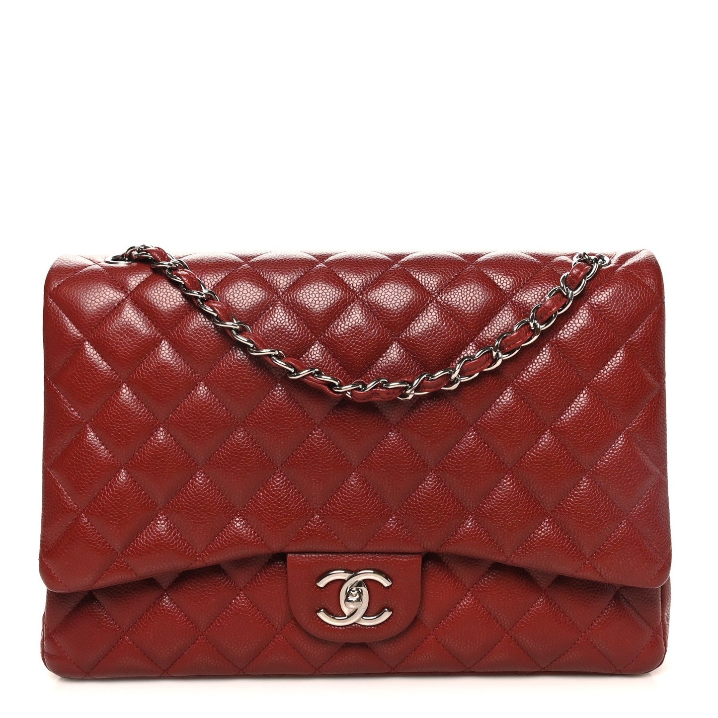 Caviar Quilted Maxi Double Flap Dark Red