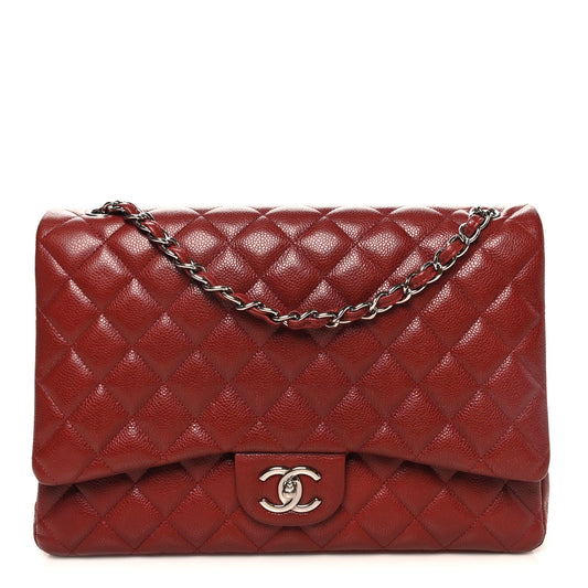 Caviar Quilted Maxi Double Flap Dark Red