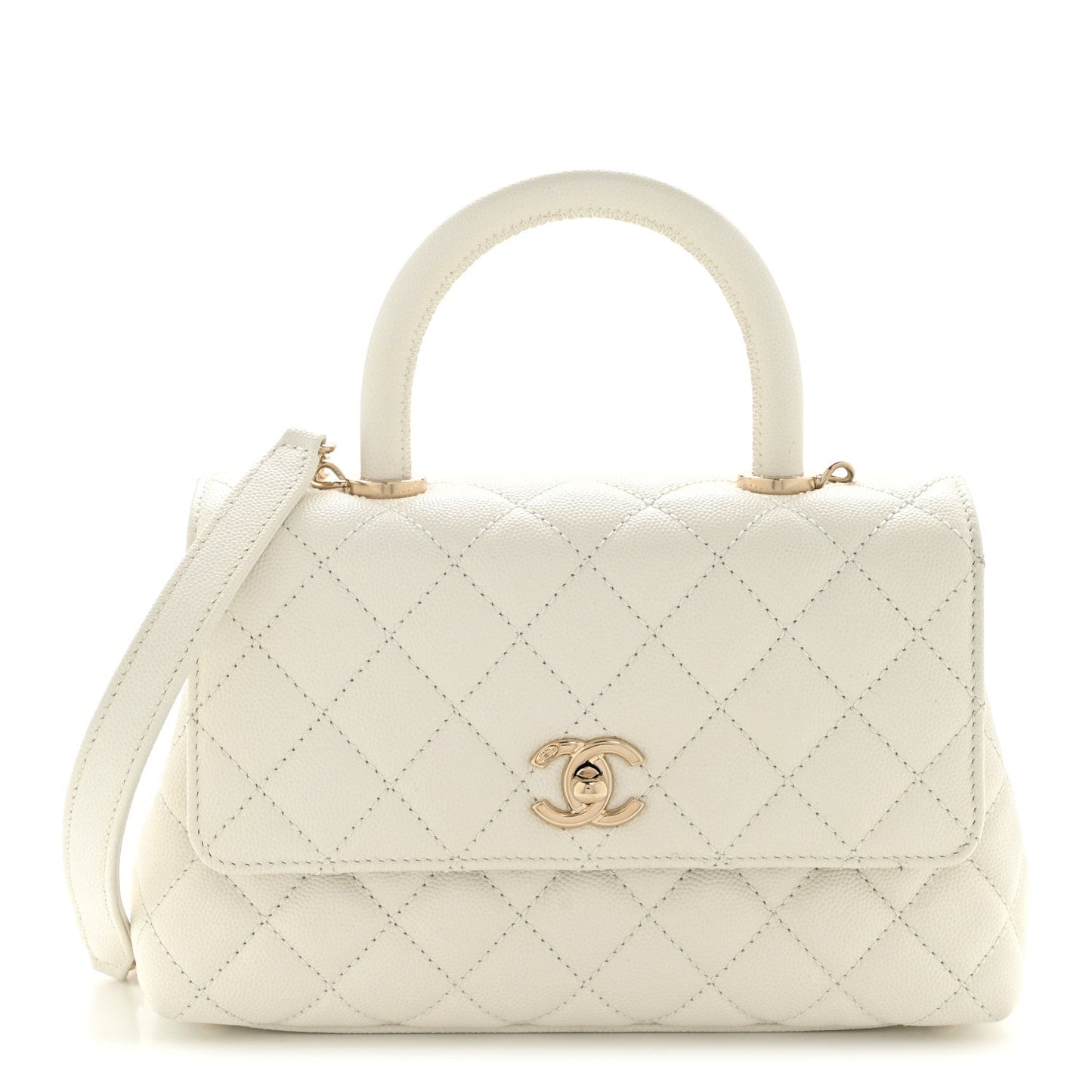 Caviar Quilted Mini Coco Handle Flap White
