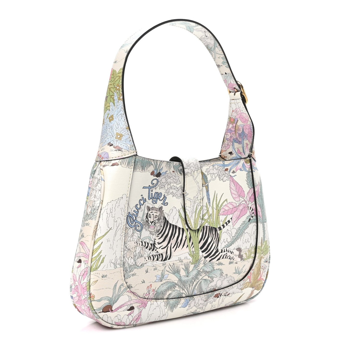 New Shangai Calfskin Tiger Savanah Small Jackie 1961 Hobo Chalky White Multicolor