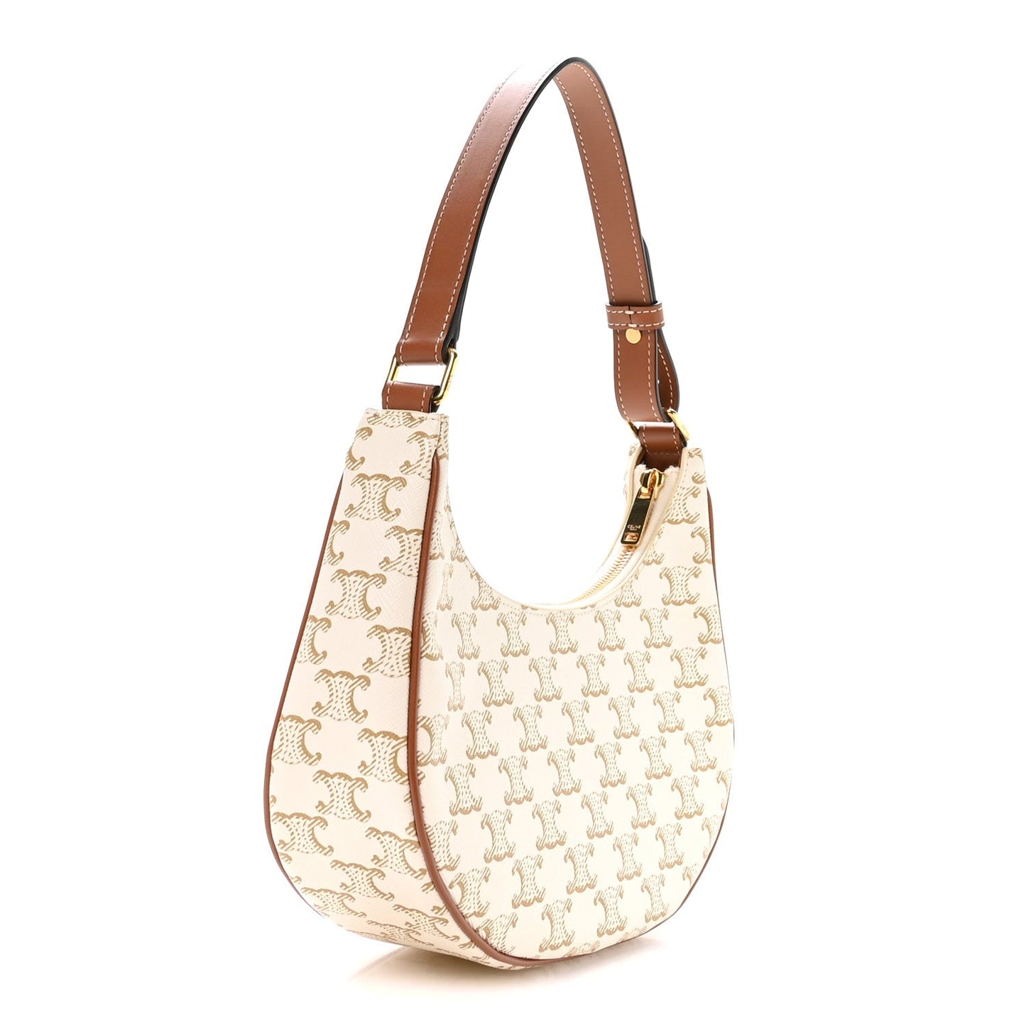 Canvas Calfskin Ava Triomphe Shoulder Bag White