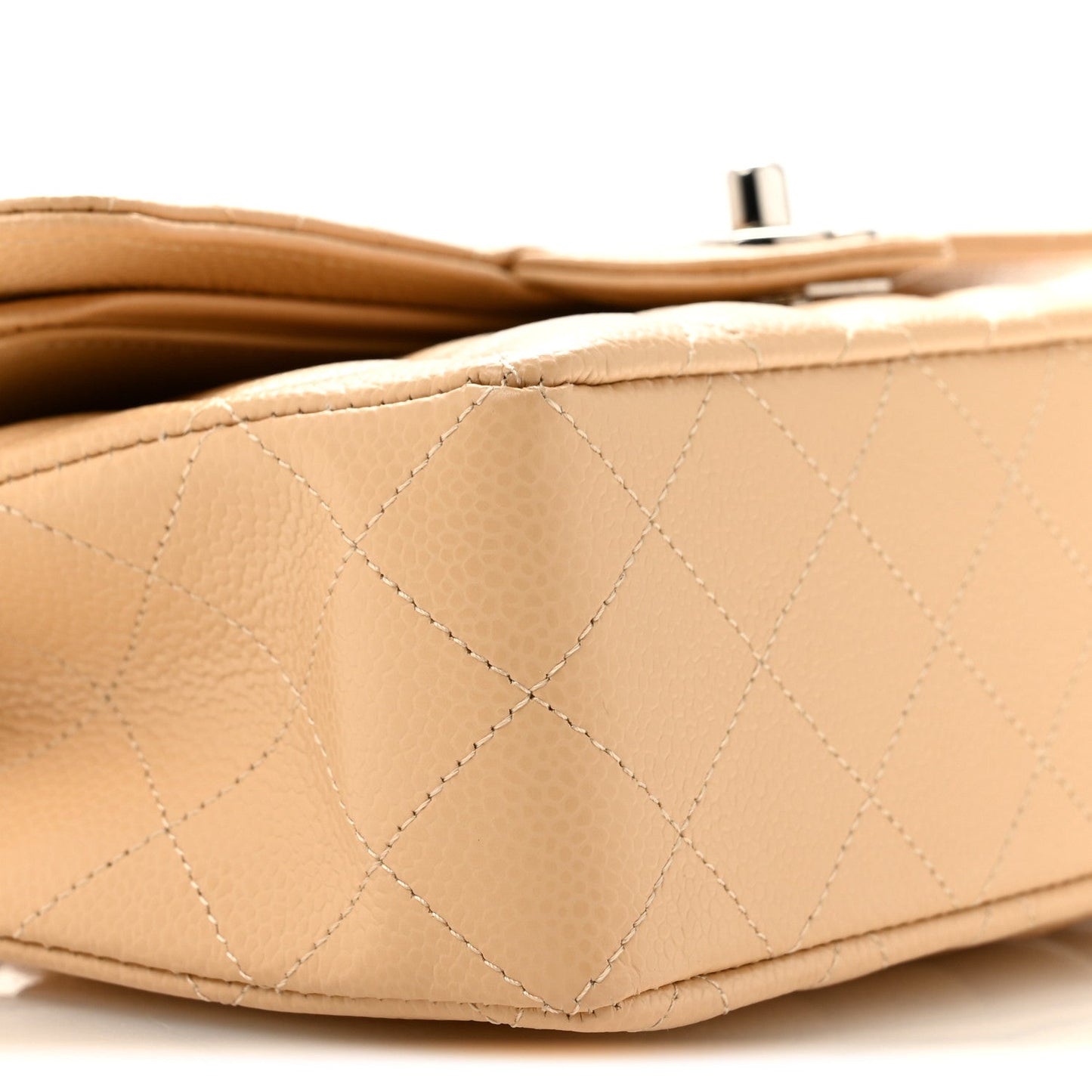 Caviar Quilted Small Double Flap Beige