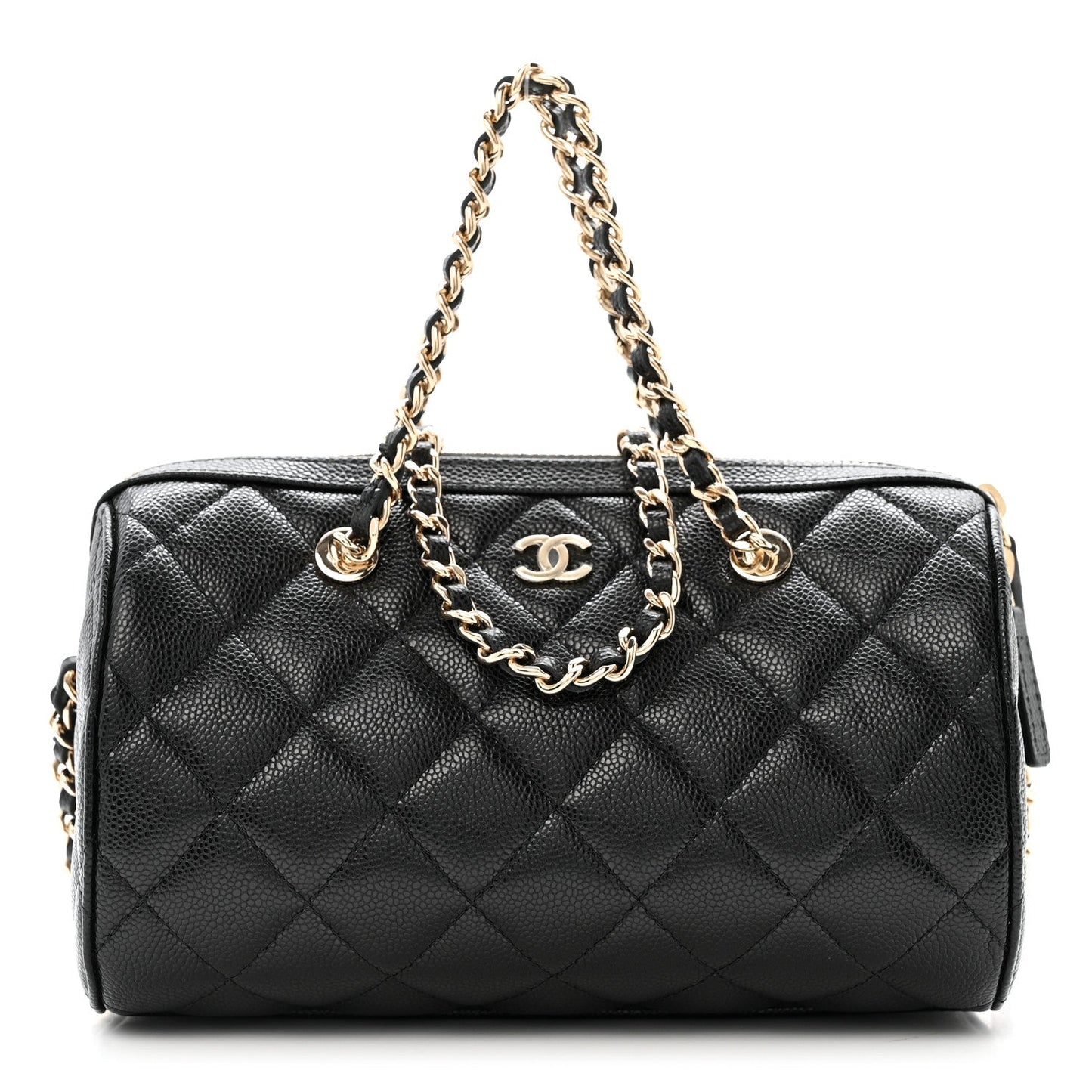 Caviar Quilted Barrel Clutch With Chain  Black