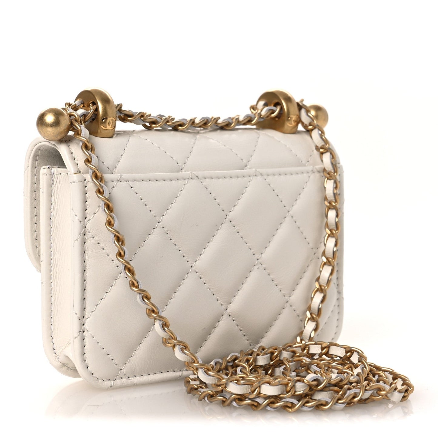 Calfskin Quilted Perfect Fit Coin Purse With Chain White