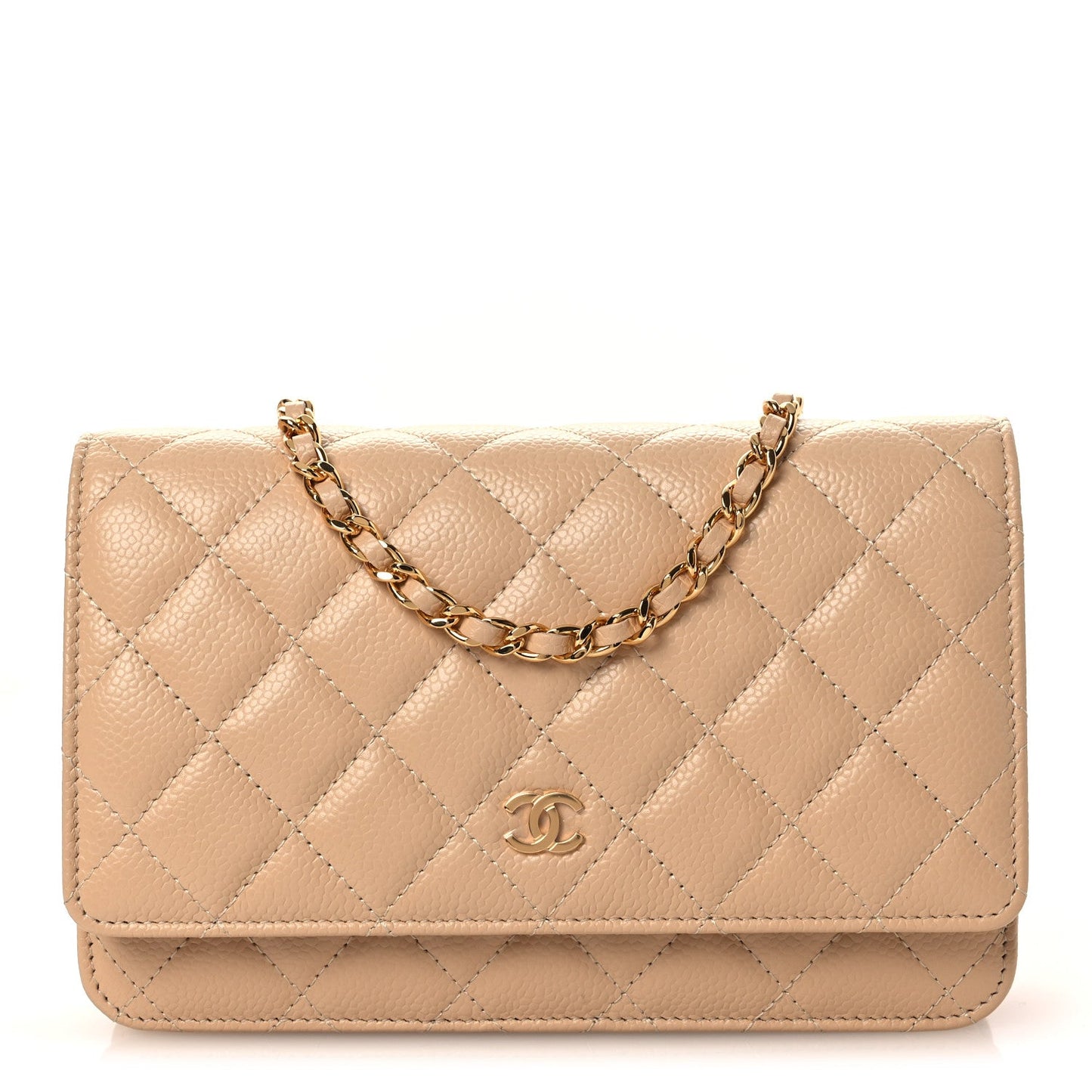 Caviar Quilted Wallet on Chain WOC Beige
