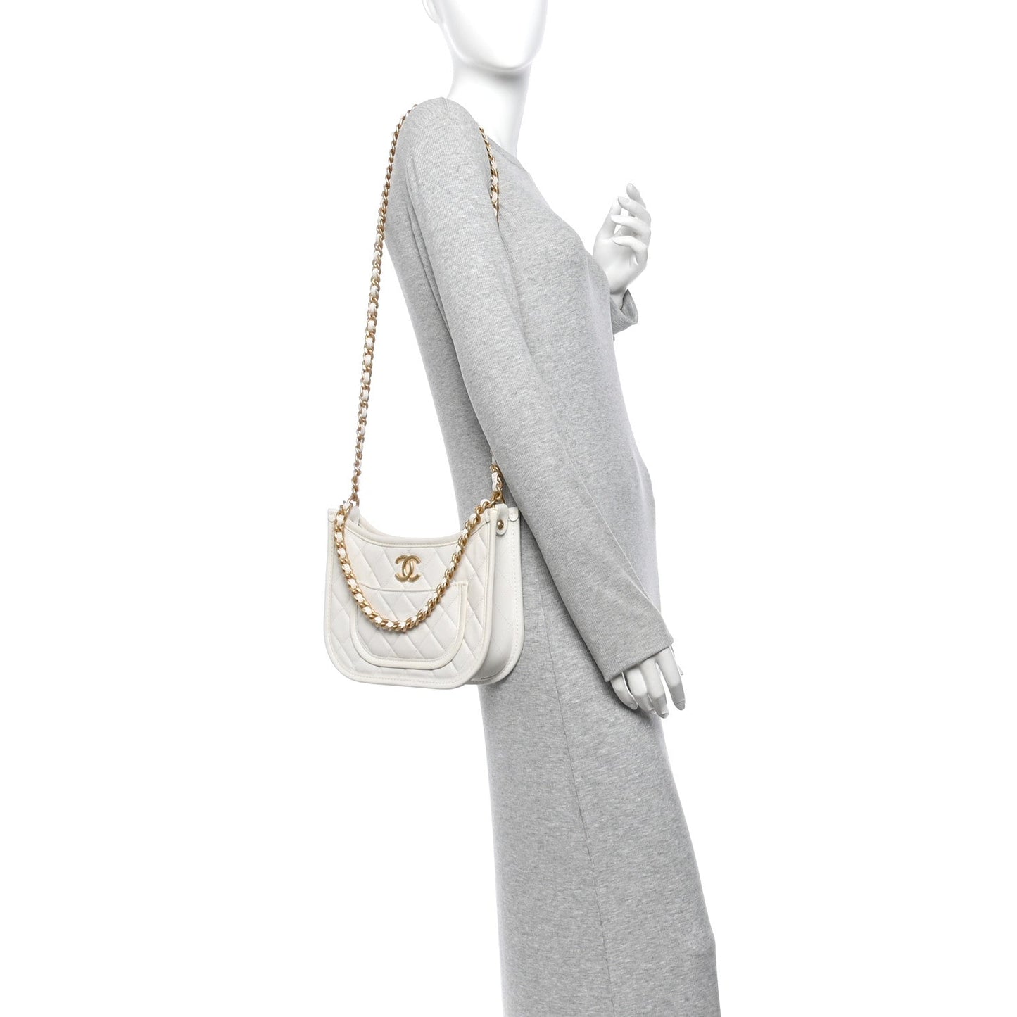 Calfskin Quilted CC Hobo Handbag White