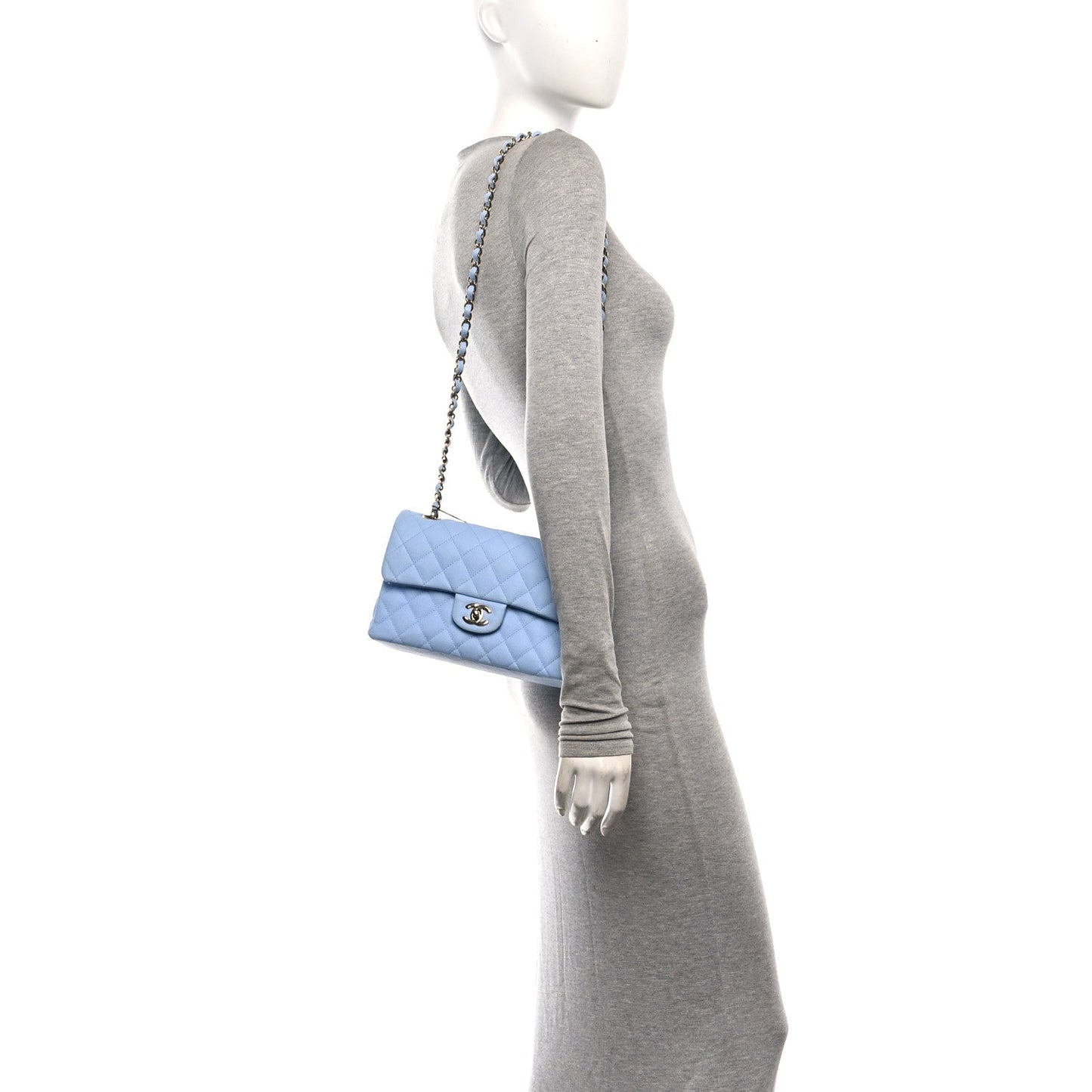 Caviar Quilted Small Double Flap Light Blue