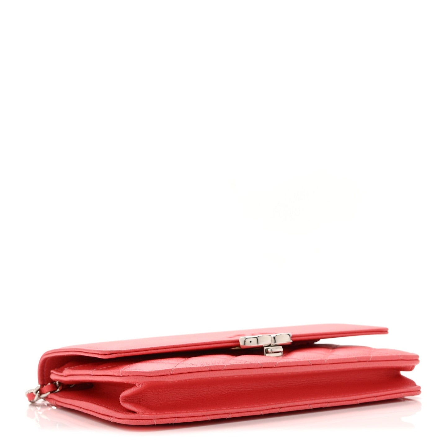Grained Calfskin Quilted CC Box Wallet On Chain WOC Pink