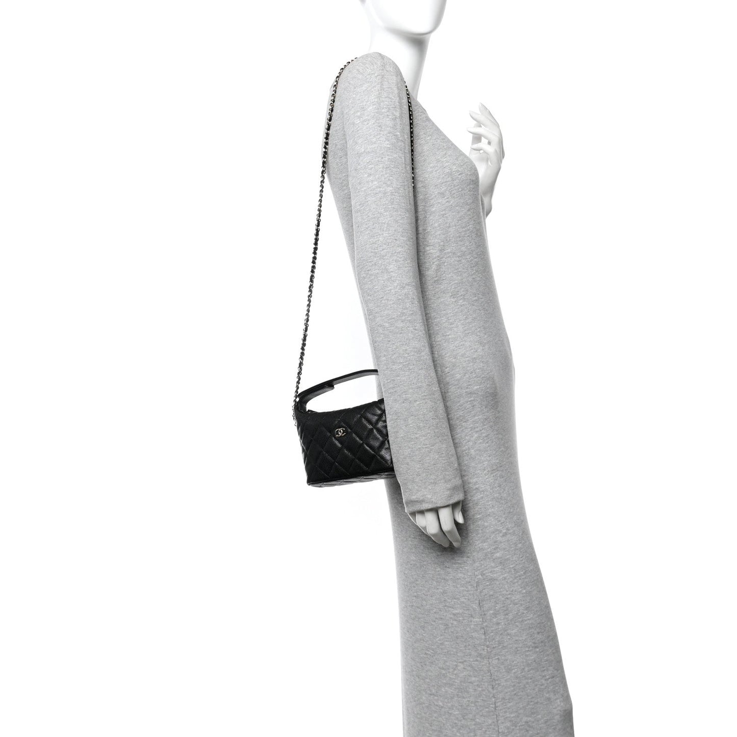 Caviar Quilted Hobo Clutch With Chain  Black