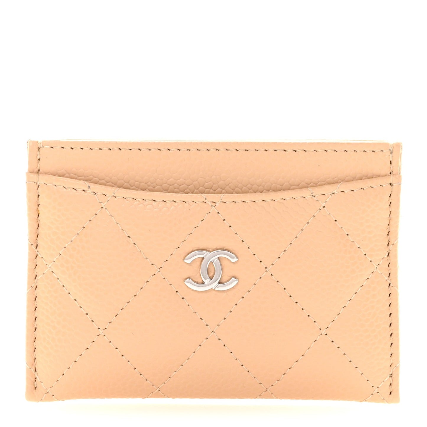 Caviar Quilted Card Holder Beige