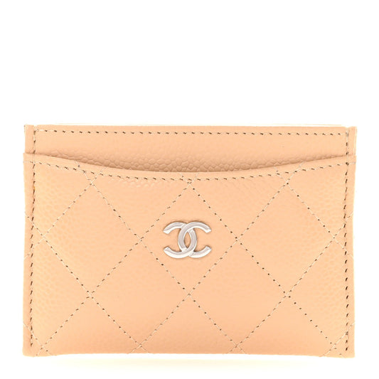 Caviar Quilted Card Holder Beige