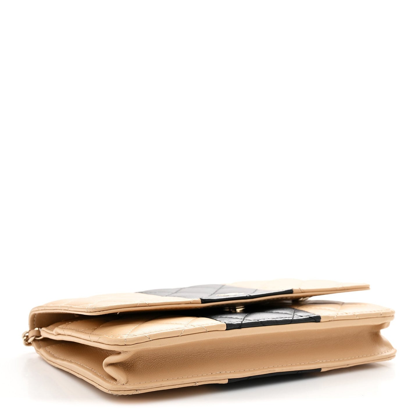 Lambskin Quilted Wallet On Chain WOC Beige Black