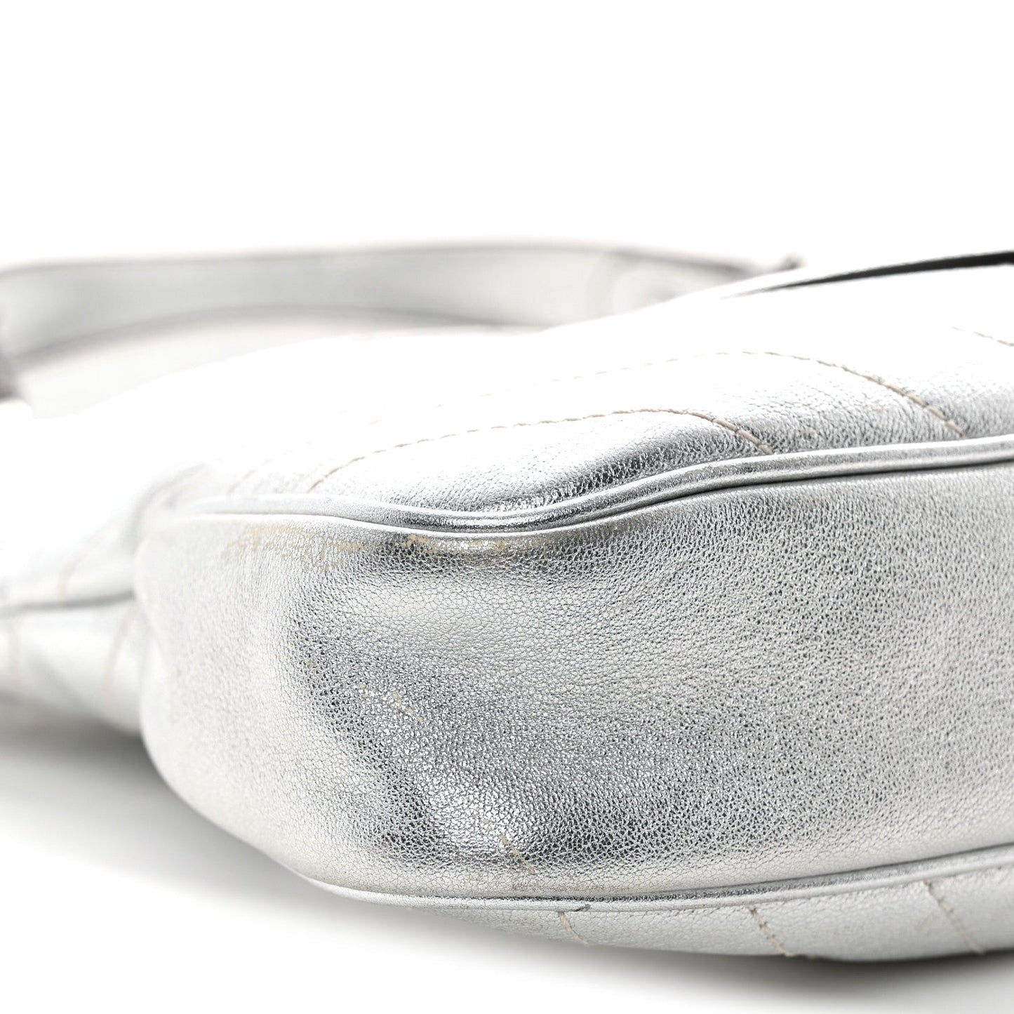 Sakai Be Green Calfskin Diagonal Stitched Small Blondie Tote Silver