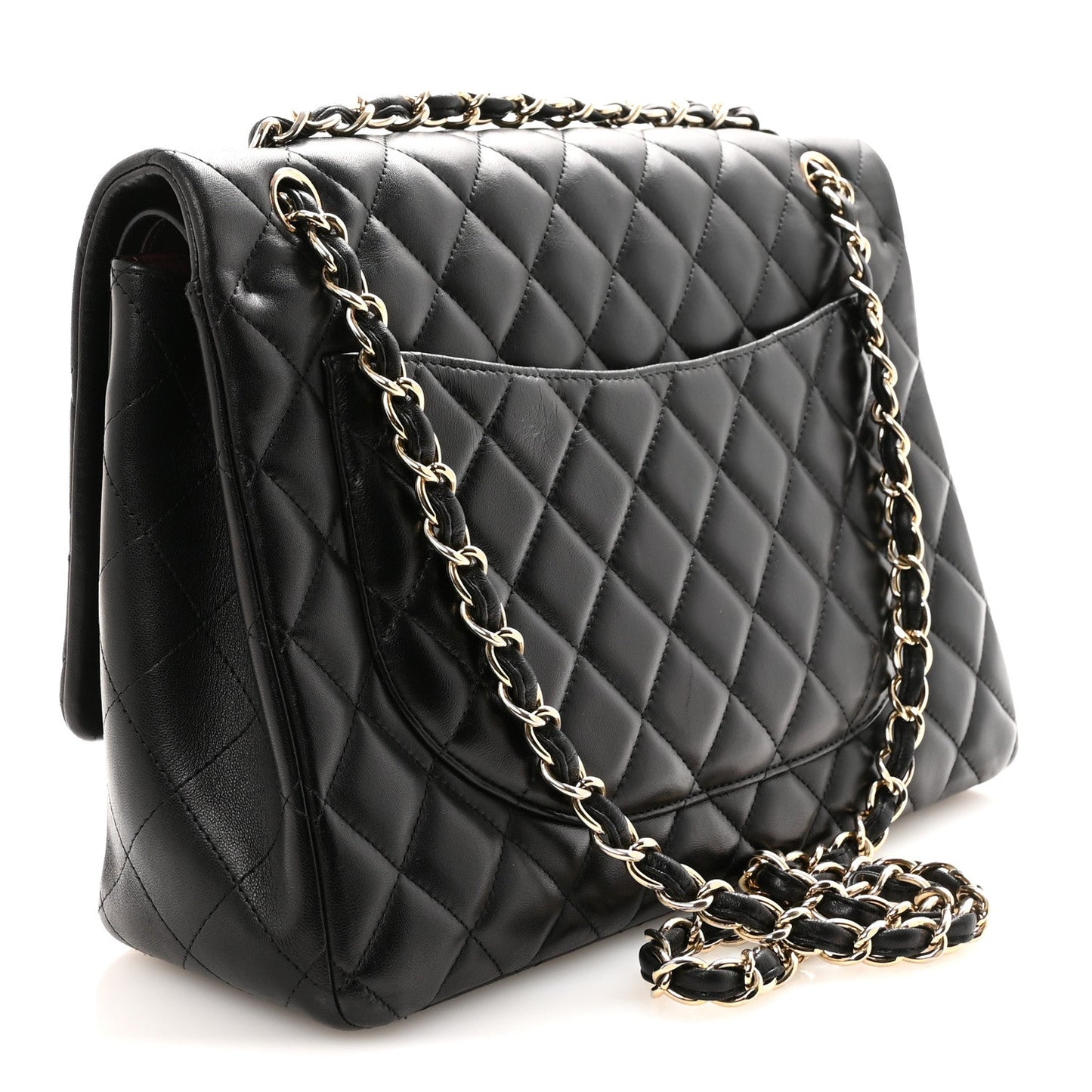 Lambskin Quilted Maxi Double Flap Black