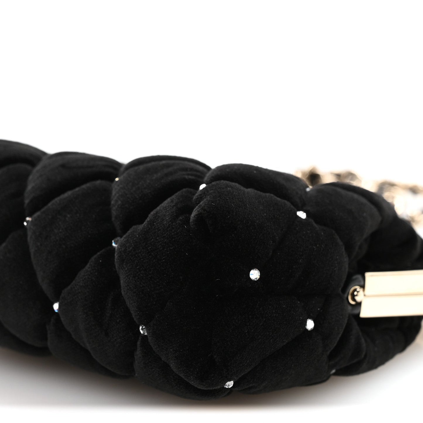 Velvet Diamante Quilted Kiss Lock Clutch Black