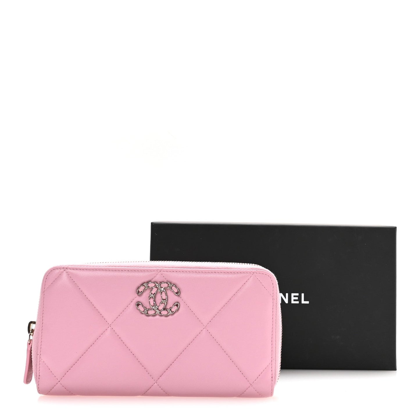 Lambskin Quilted 19 Long Zipped Around Wallet Pink