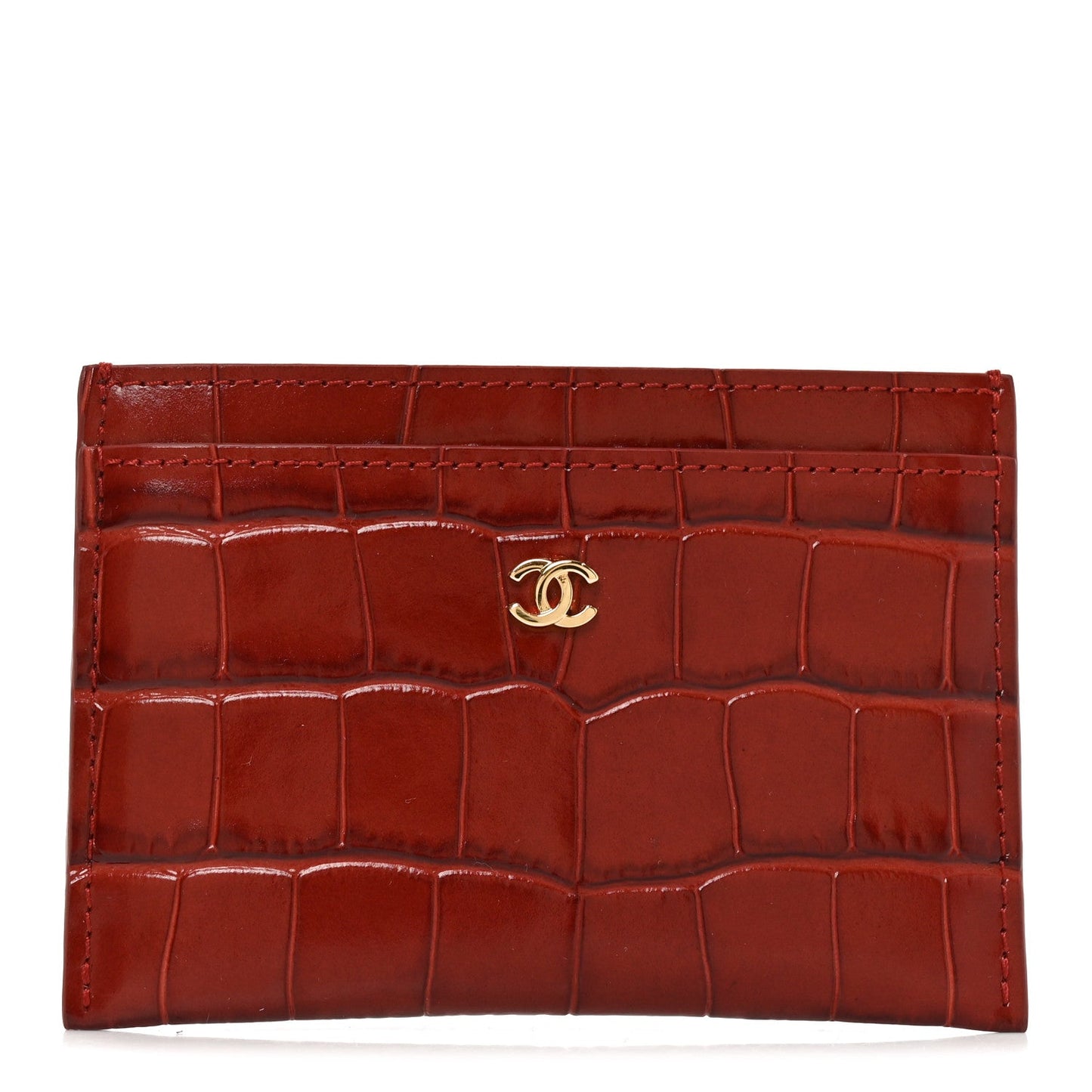 Calfskin Crocodile Embossed Crococo Card Holder Burgundy