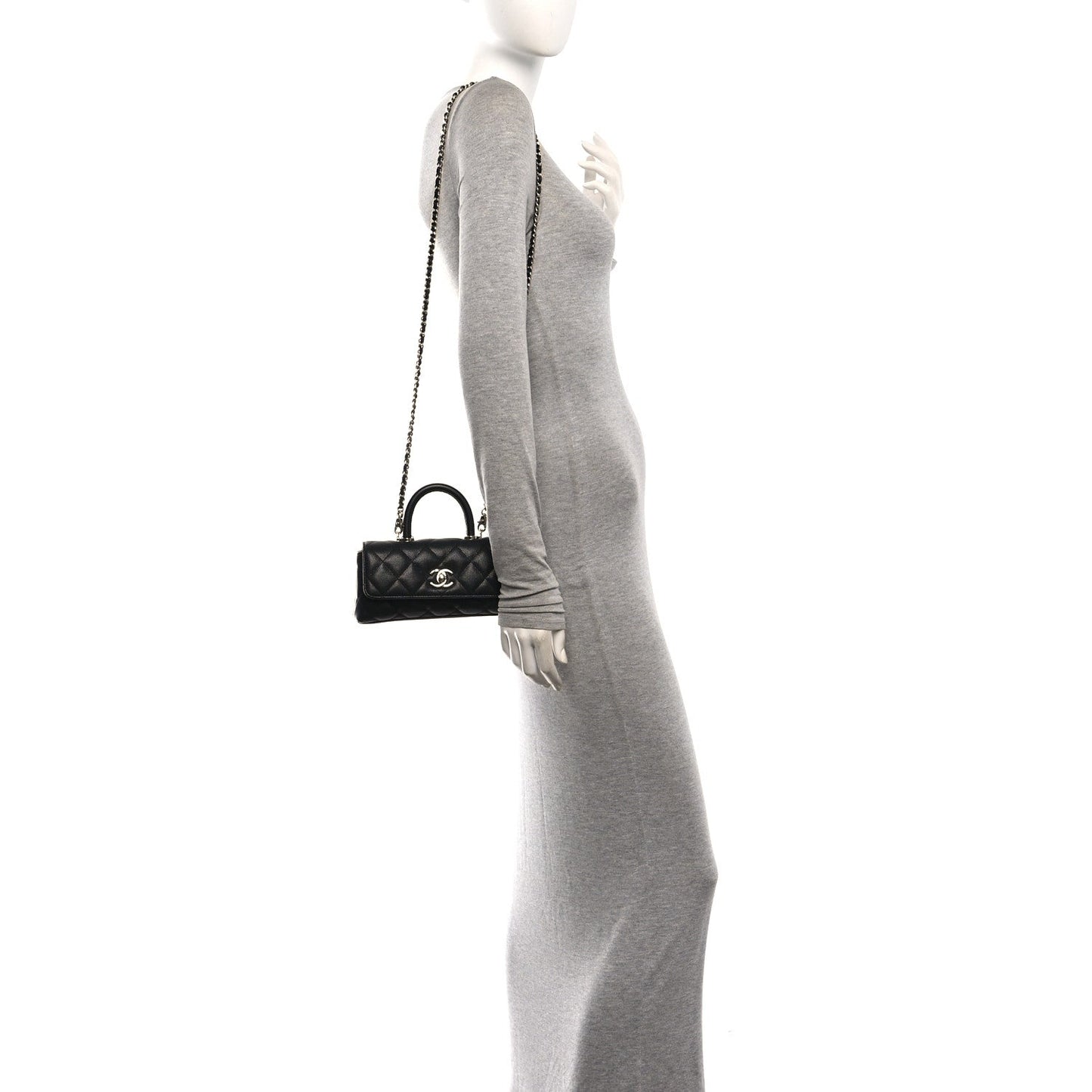 Caviar Quilted Maxi East West Coco Handle Flap Black