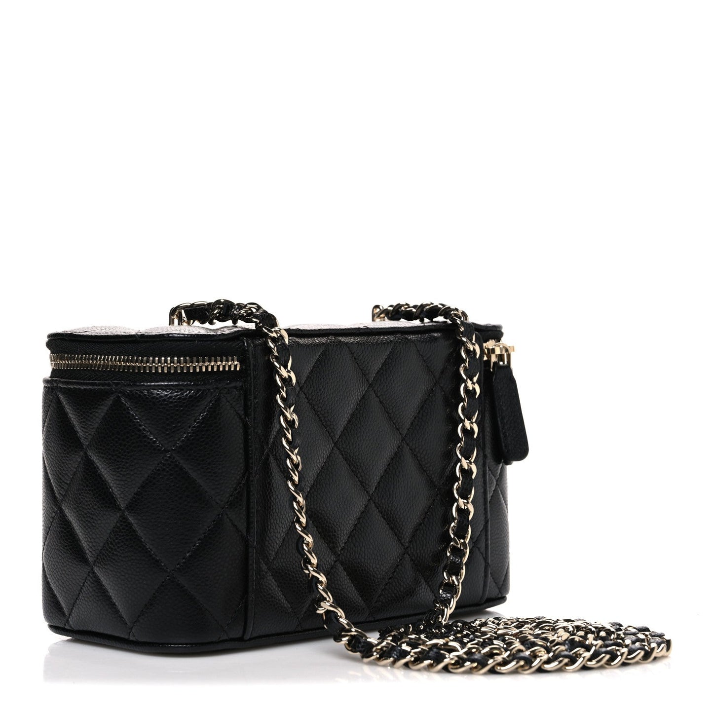 Caviar Quilted Small Vanity Case With Chain Black