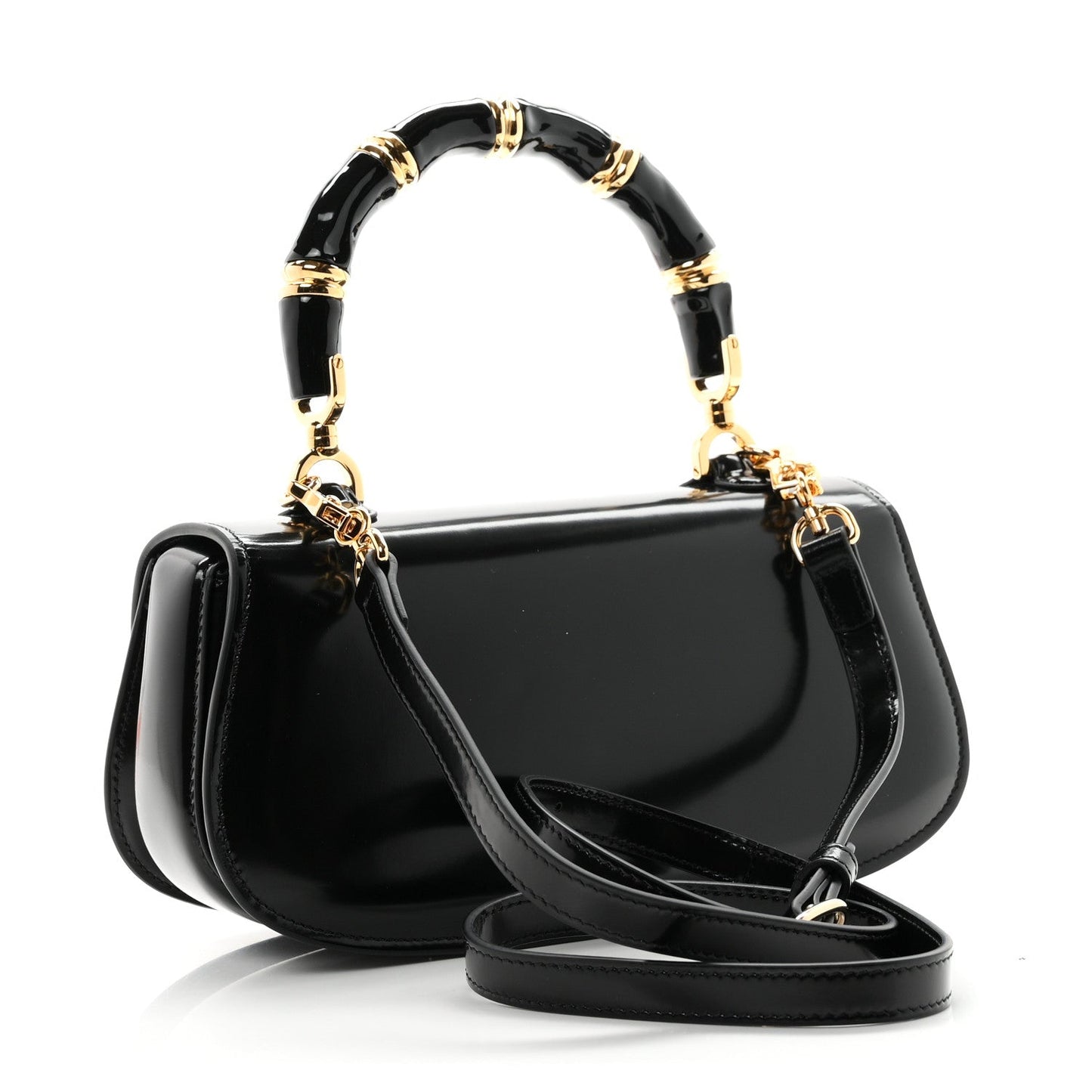 Shiny Polished Calfskin Medium Bamboo Diva Black