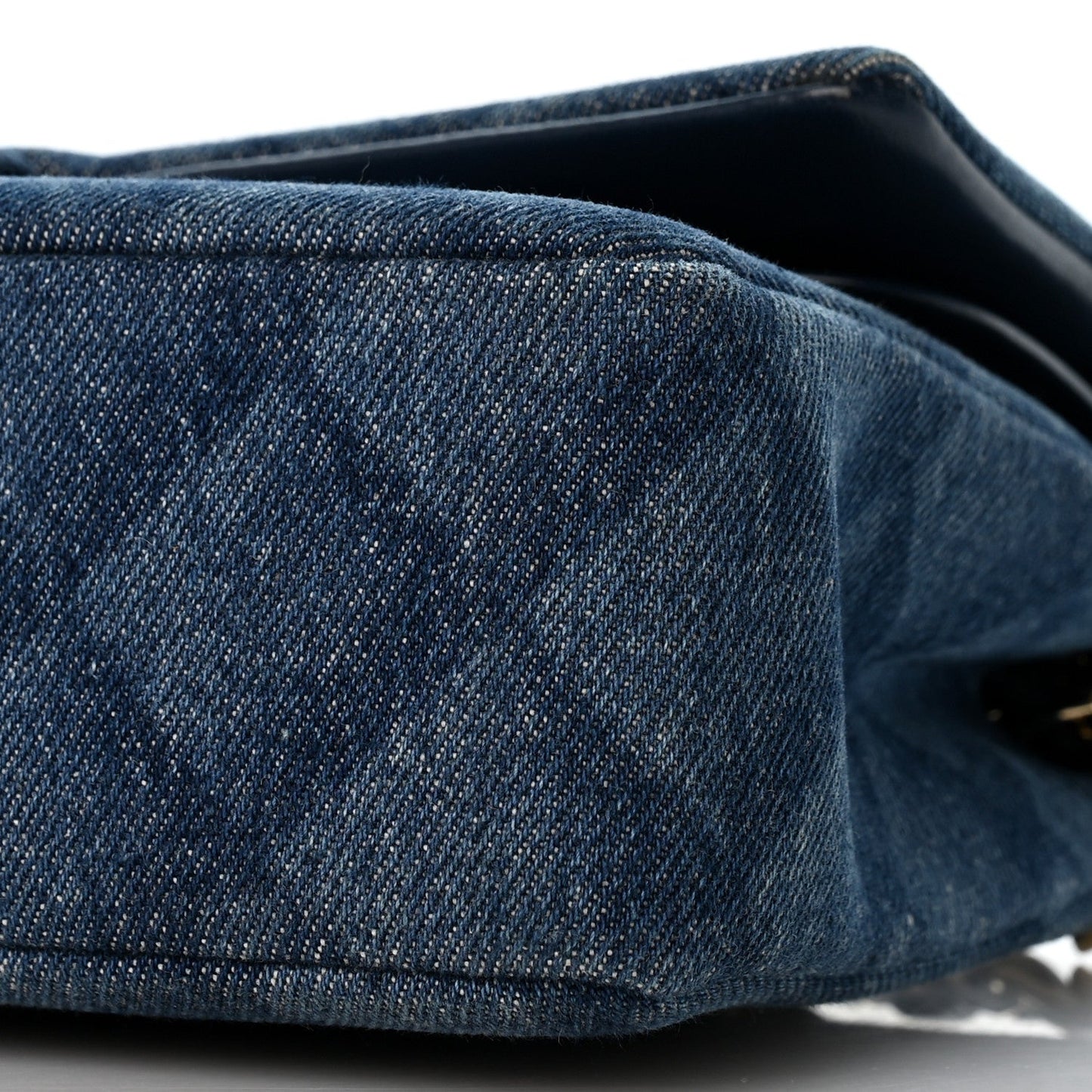 Printed Denim Quilted Medium Double Flap Light Blue