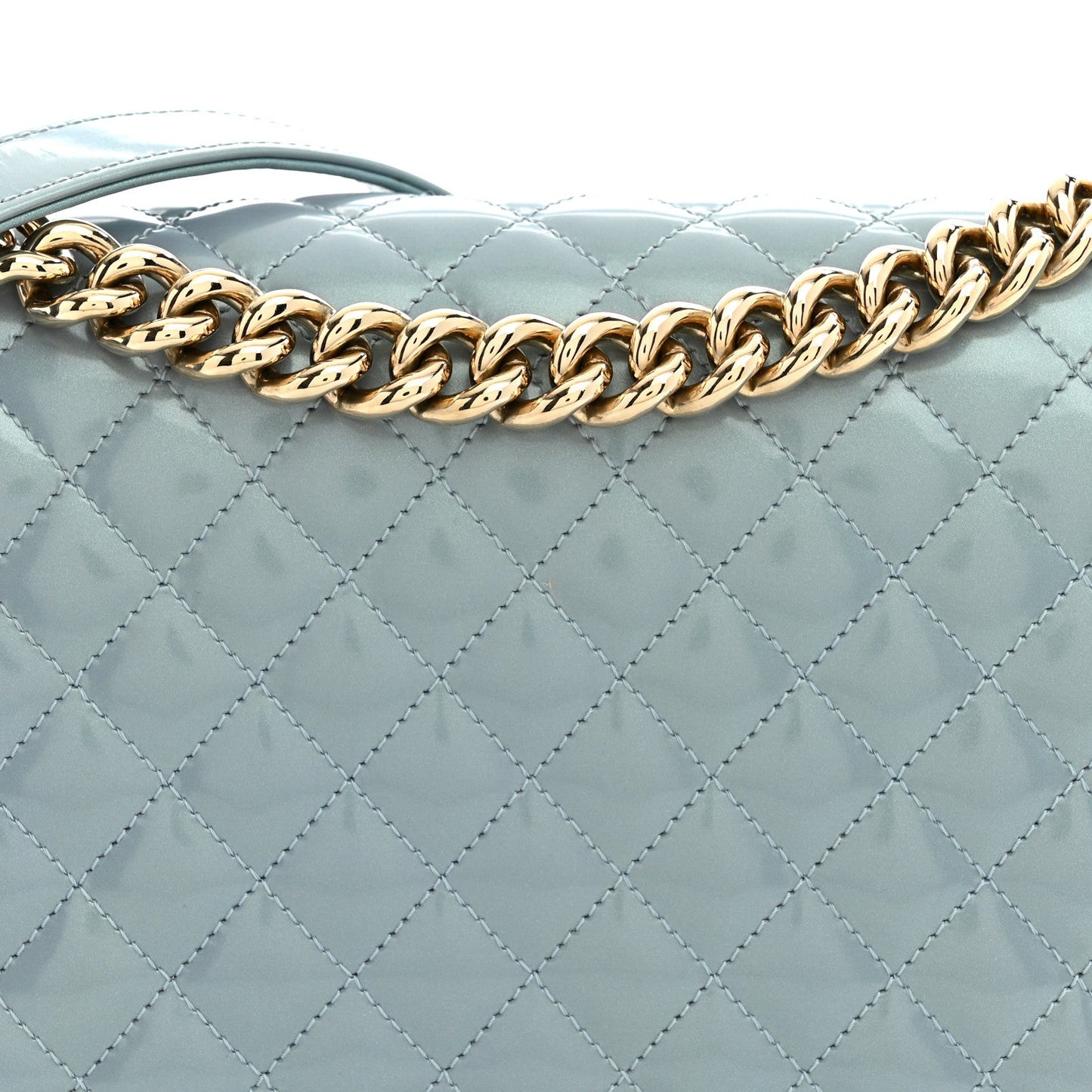 Iridescent Glazed Calfskin Quilted New Medium Boy Flap Light Blue