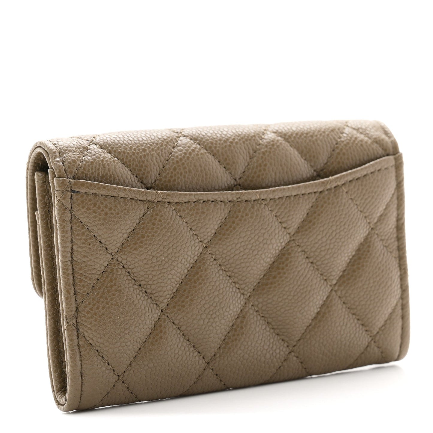 Caviar Quilted Flap Card Holder Wallet Dark Khaki