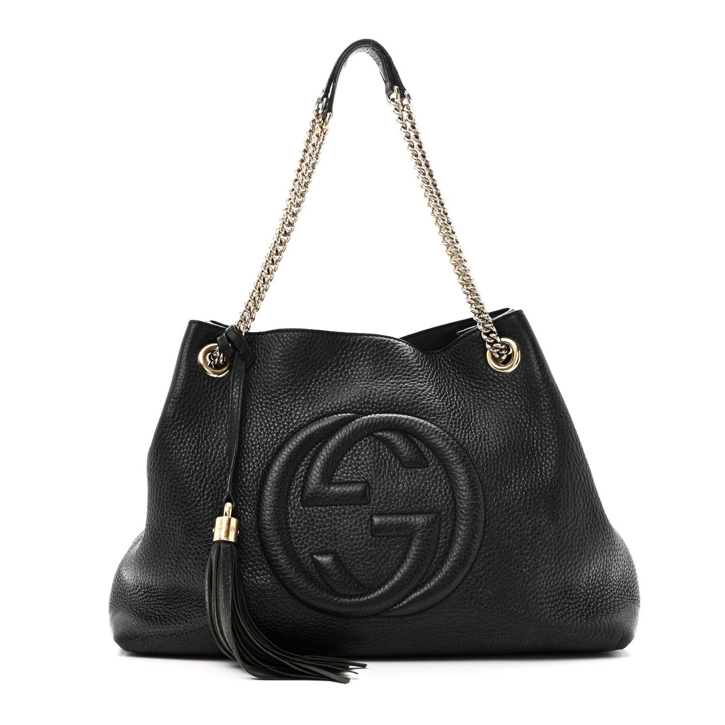 Pebbled Calfskin Medium Soho Chain Shoulder Bag Black