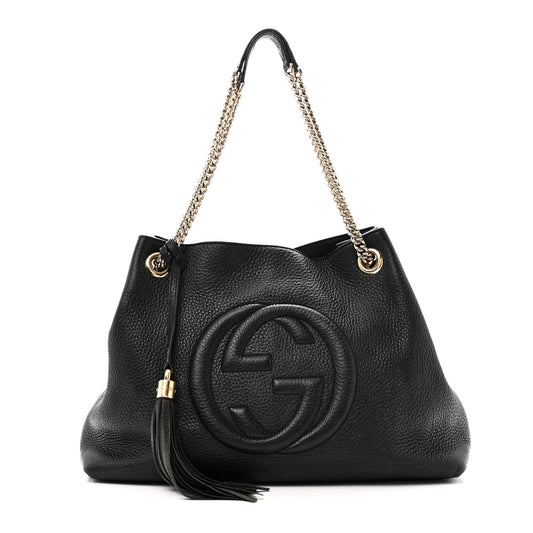 Pebbled Calfskin Medium Soho Chain Shoulder Bag Black
