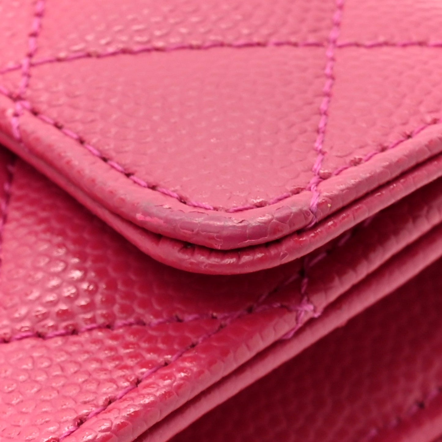 Caviar Quilted Flap Card Holder Wallet Pink