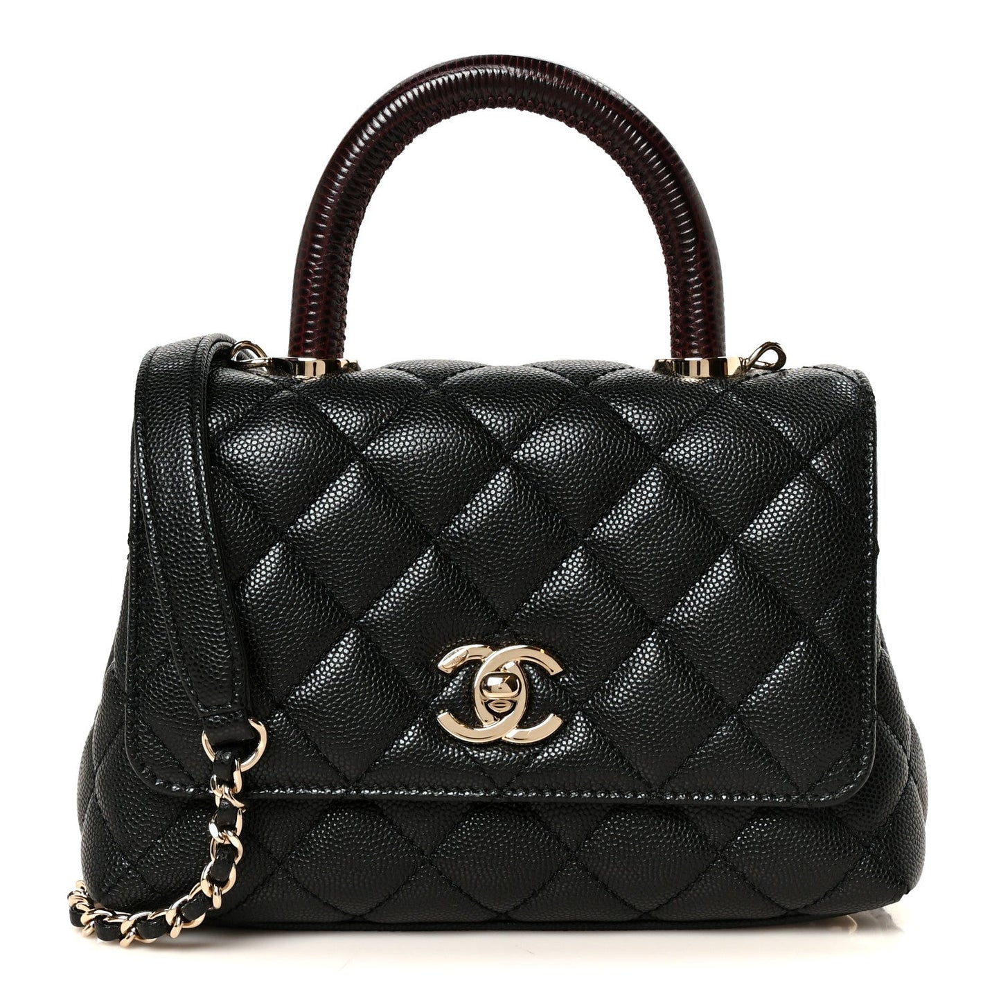Caviar Lizard Embossed Quilted Extra Mini Coco Handle Flap Black