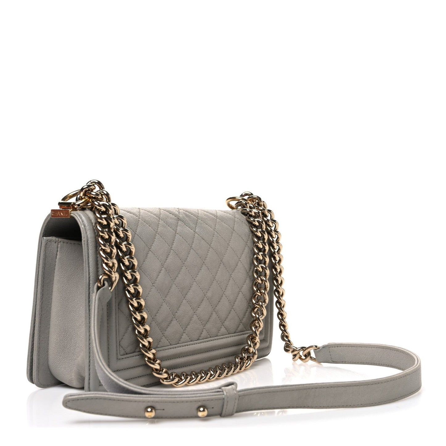 Caviar Quilted Medium Boy Flap Light Grey