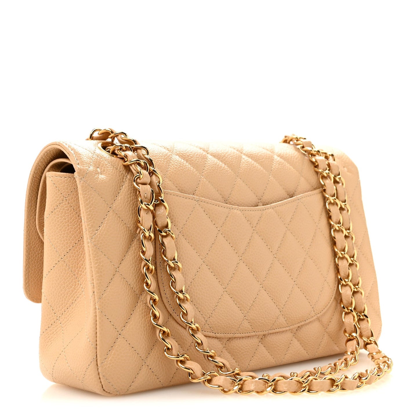 Caviar Quilted Medium Double Flap Beige