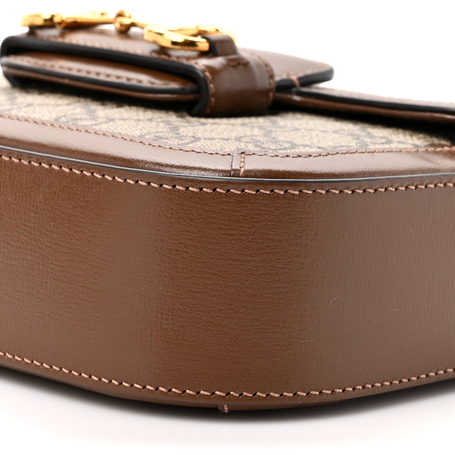 GG Supreme Monogram Azalea Calfskin Web Mini Horsebit 1955 Shoulder Bag Beige Ebony Brown Sugar