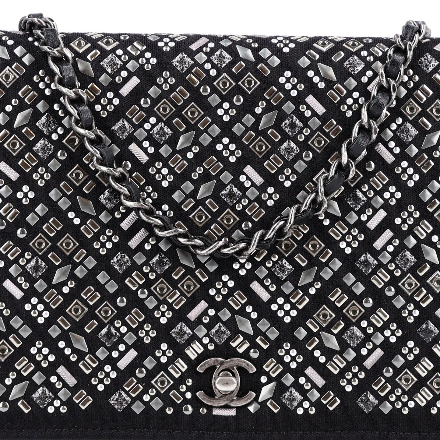Lambskin Embellished Quilted Wallet On Chain WOC Black