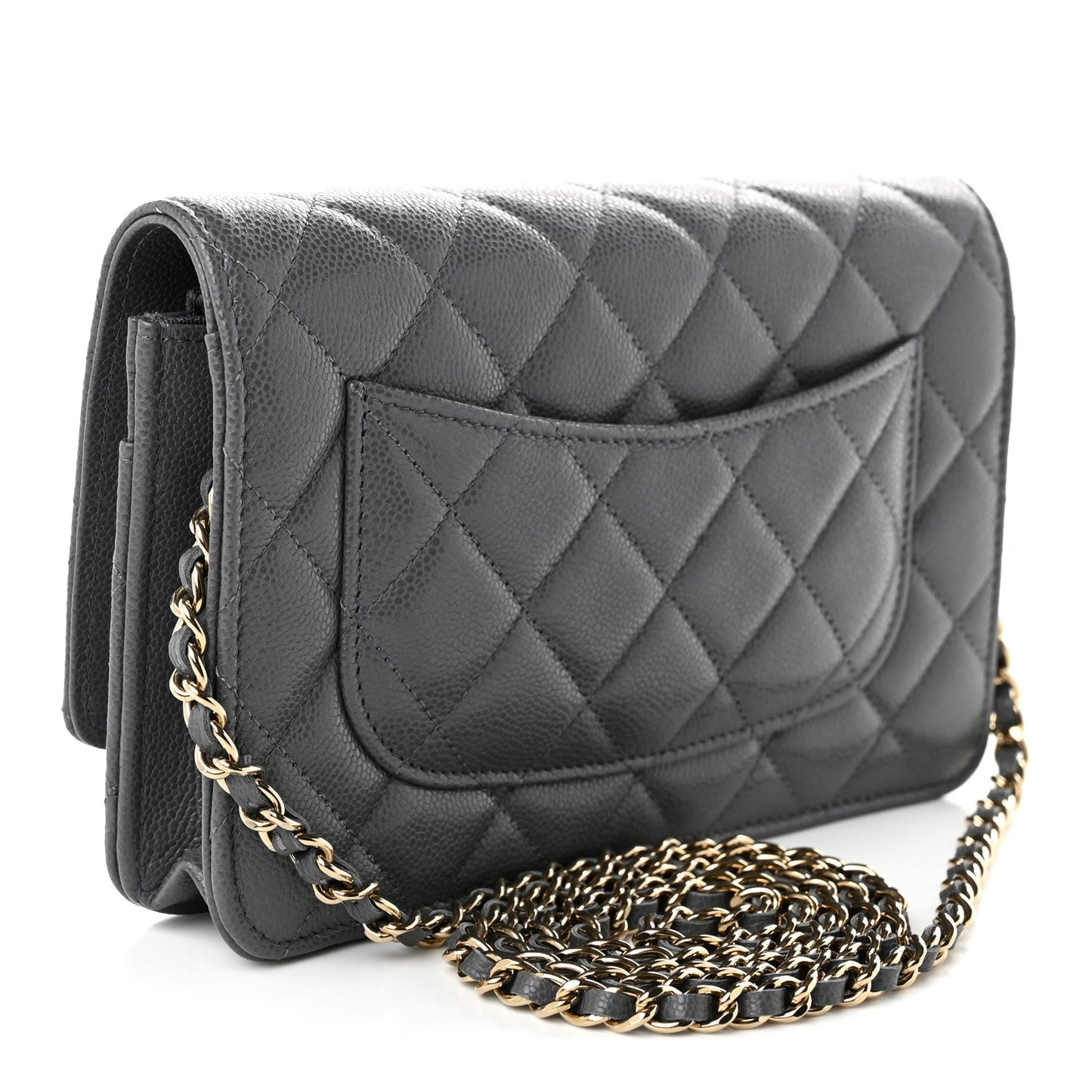 Caviar Quilted Wallet on Chain WOC Grey