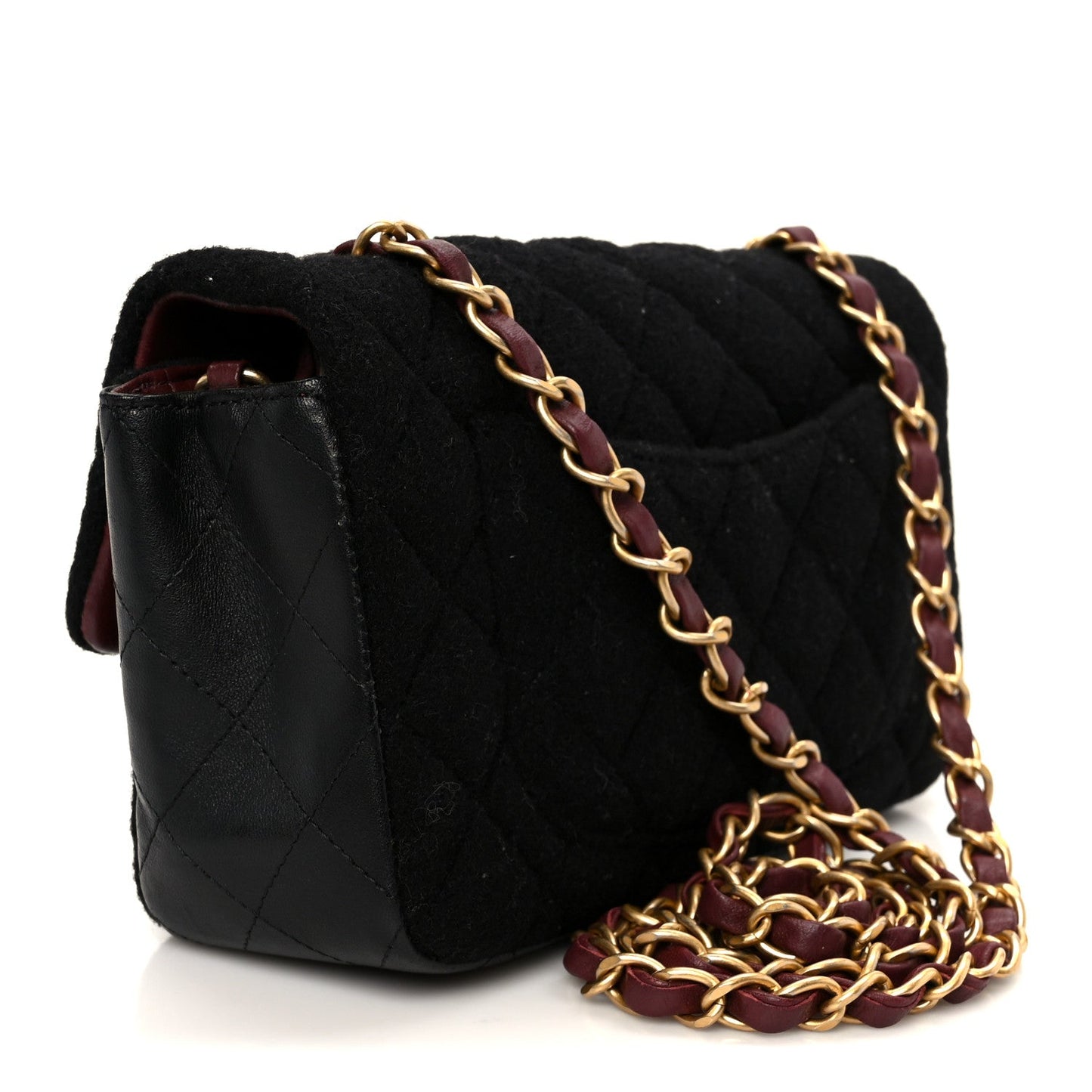 Felt Quilted Paris-Hamburg Charms Mini Rectangular Flap Black