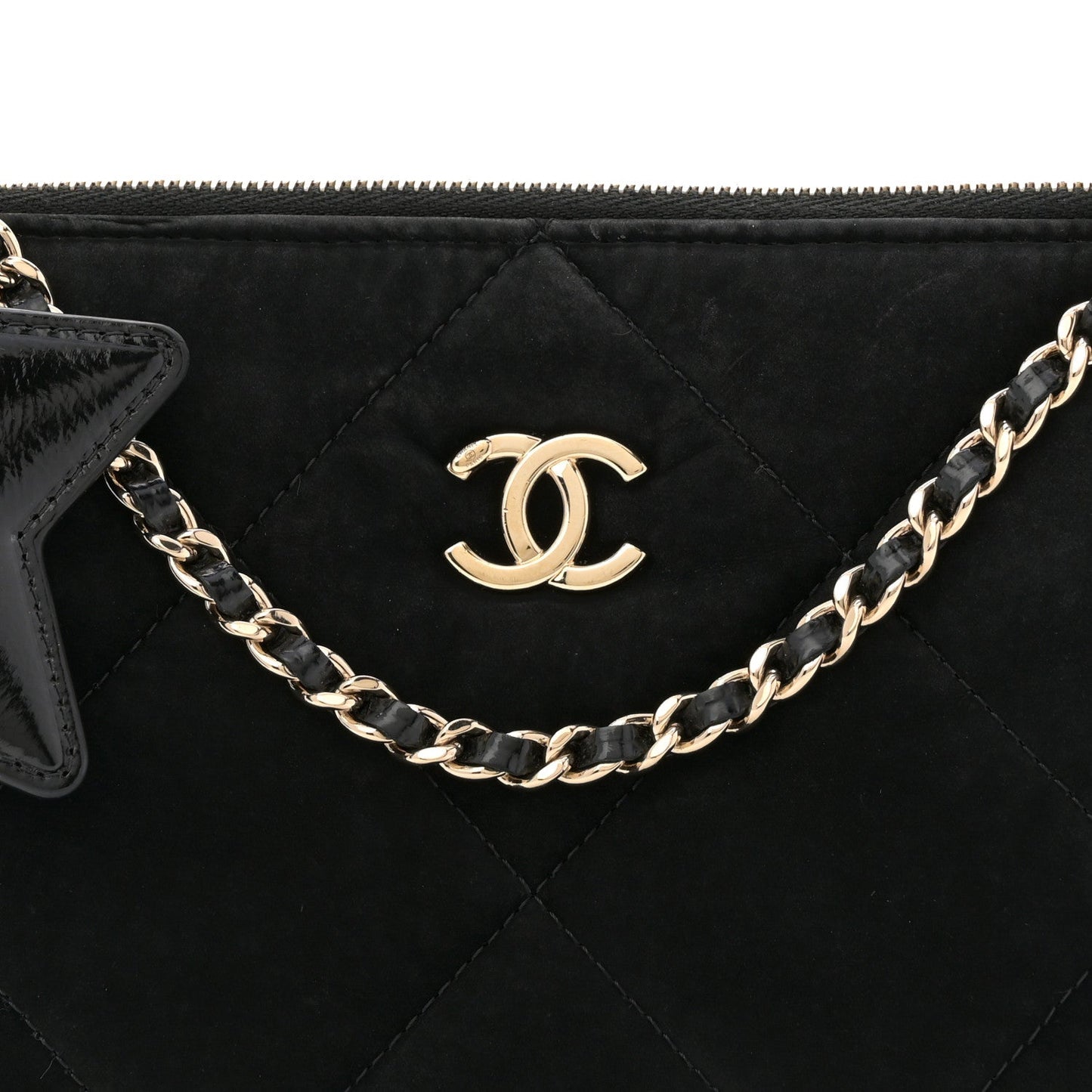 Velvet Effect Nylon Shiny Crumpled Calfskin Coco Neige Quilted Clutch With Chain Black