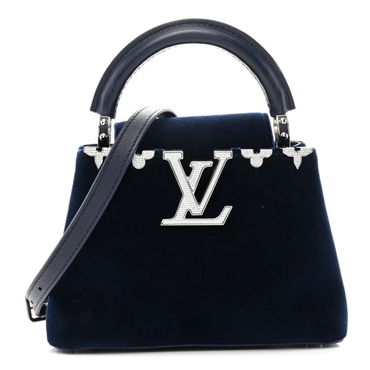 Velvet Crystal Capucines Mini Midnight Blue