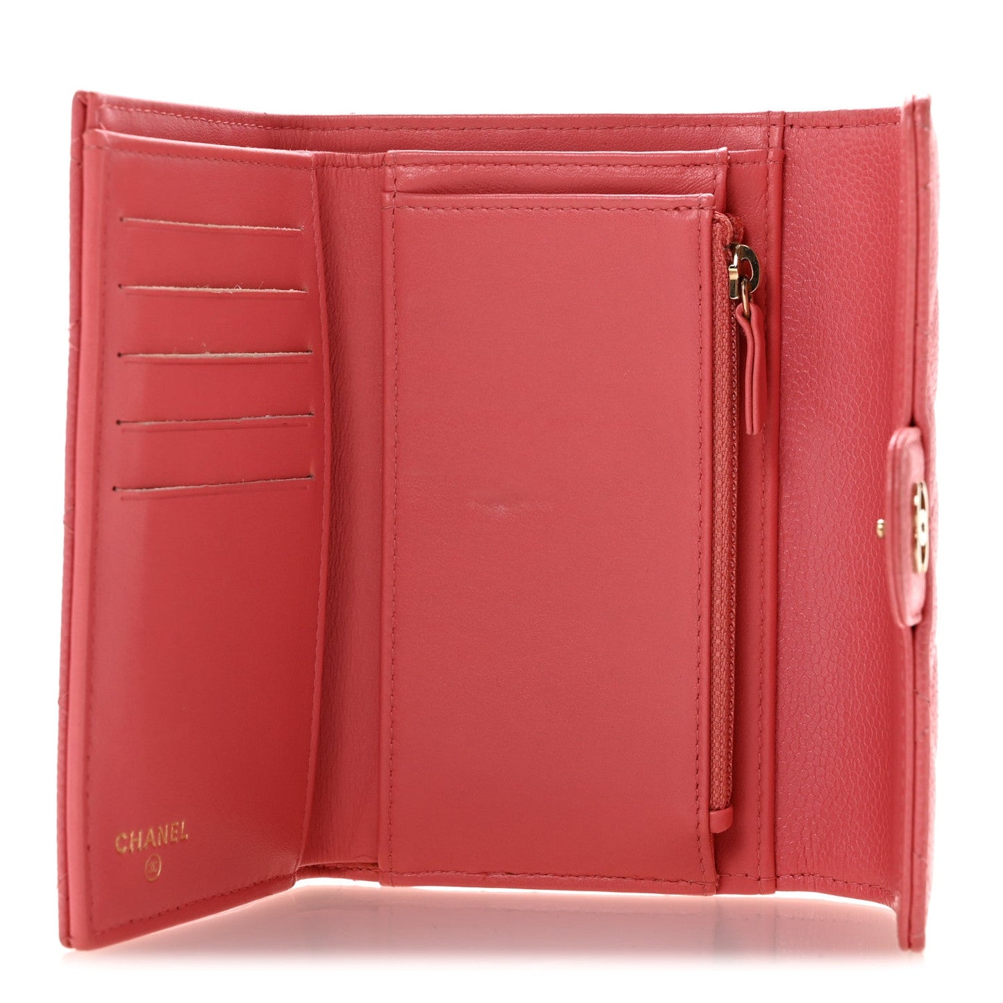 Metallic Caviar Quilted Medium Flap Wallet Pink