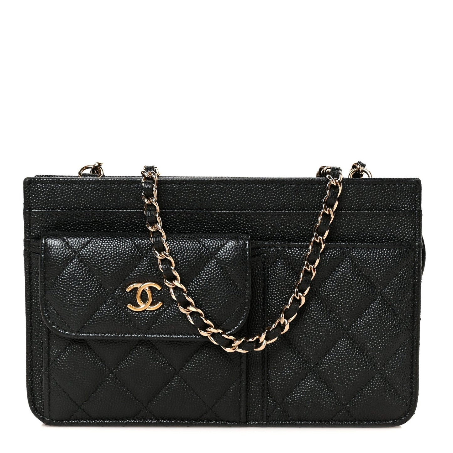 Caviar Quilted In & Out Chain Wallet Black