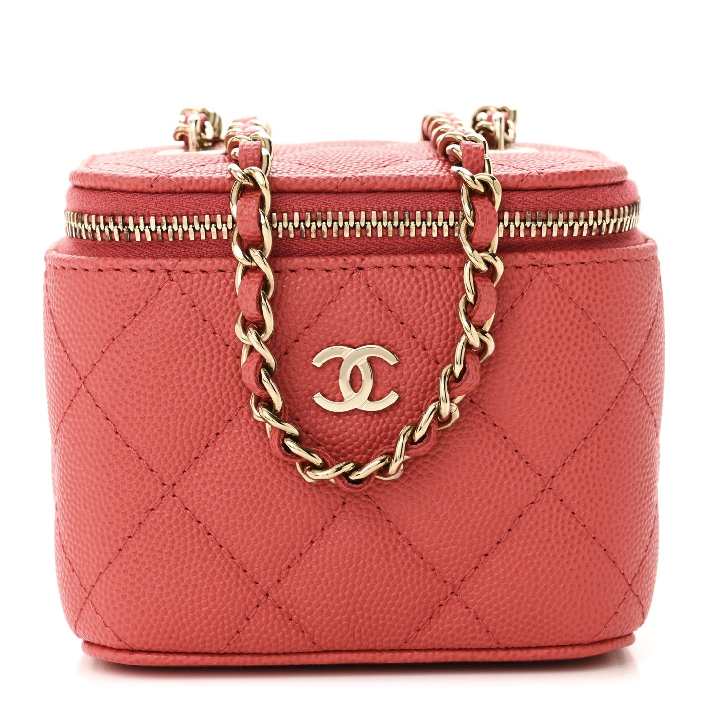 Caviar Quilted Mini Vanity Case With Chain Dark Pink