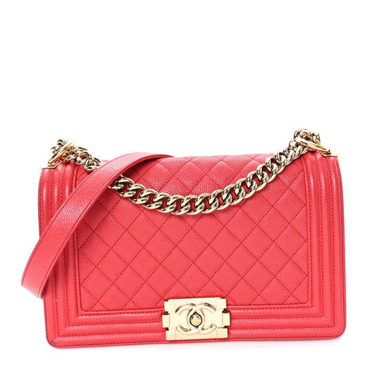Caviar Quilted Medium Boy Flap Red