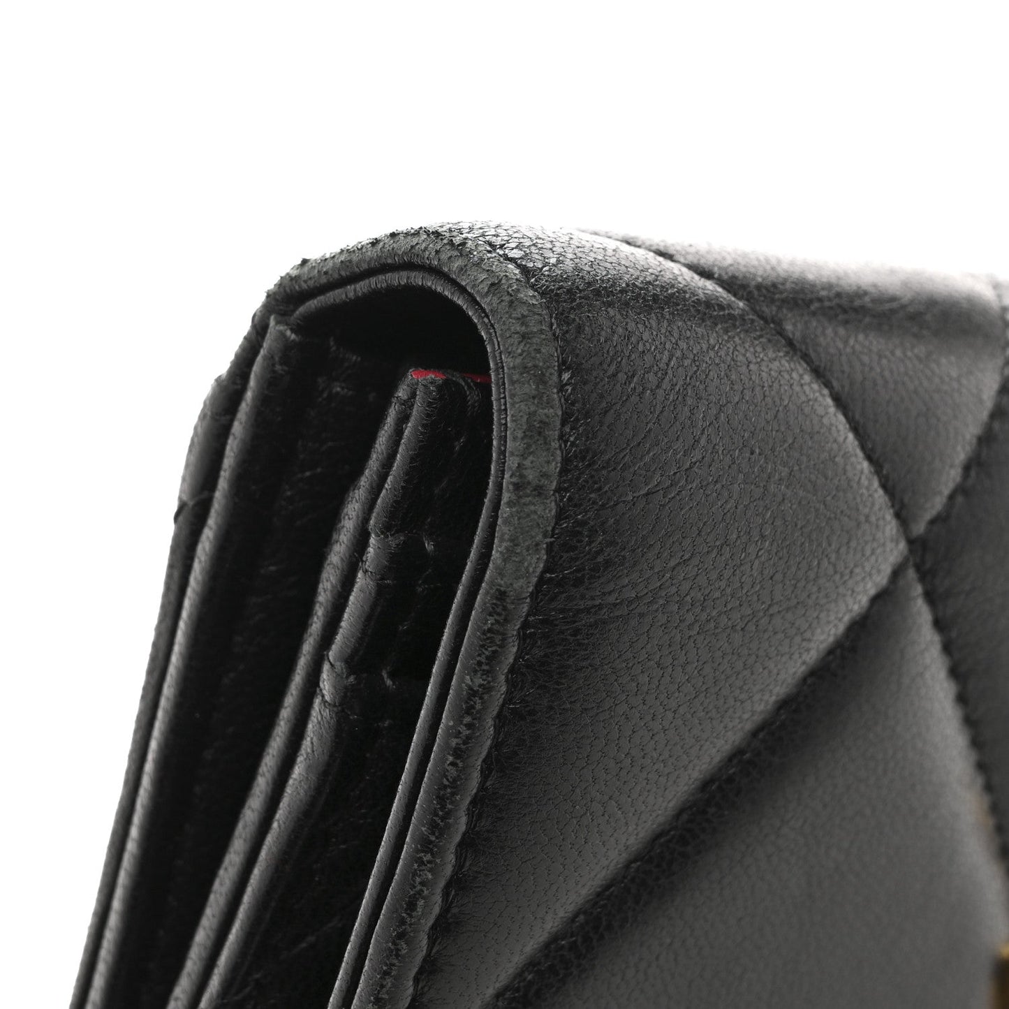 Shiny Goatskin Quilted Chanel 19 Flap Wallet Black