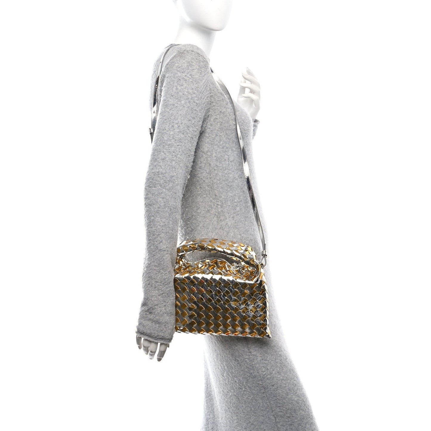 Metallic Lambskin Intrecciato Mini Hop Silver Gold