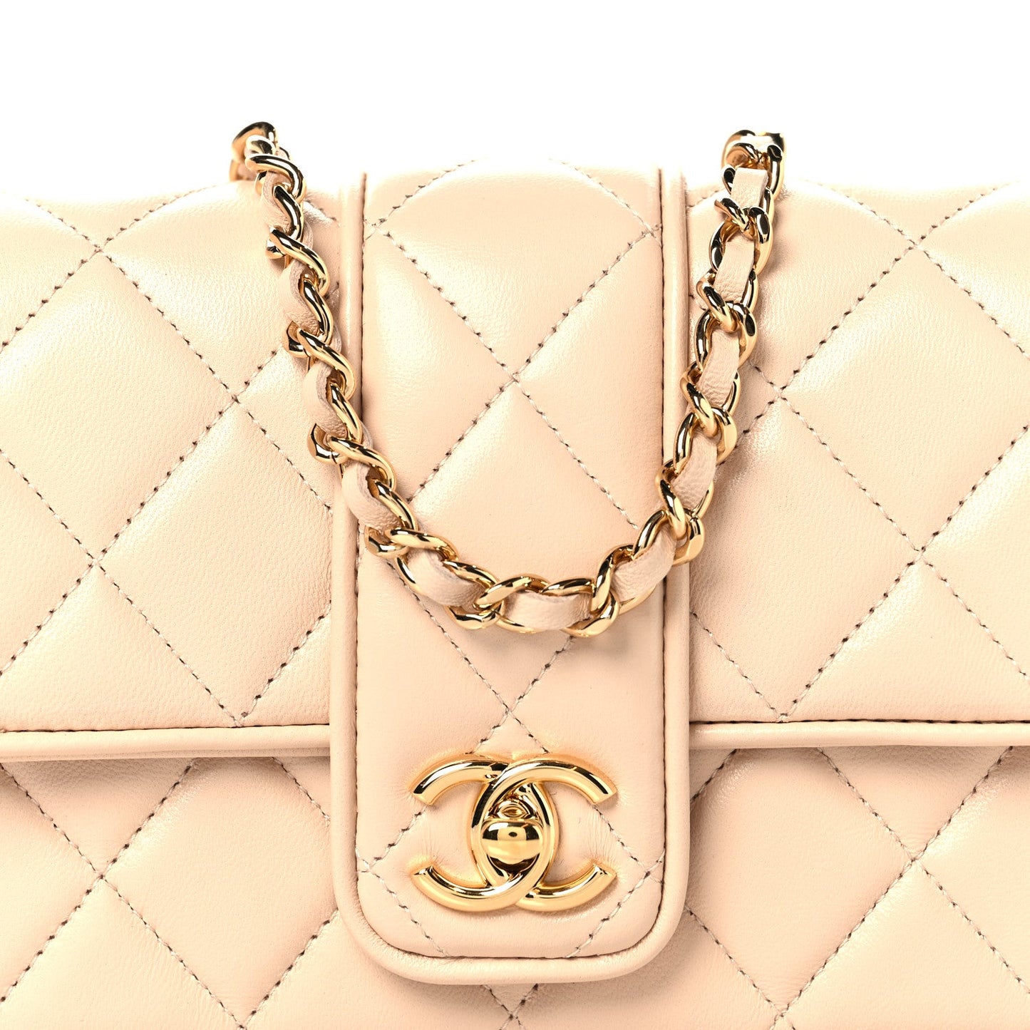 Lambskin Quilted Tab Mini Flap Beige