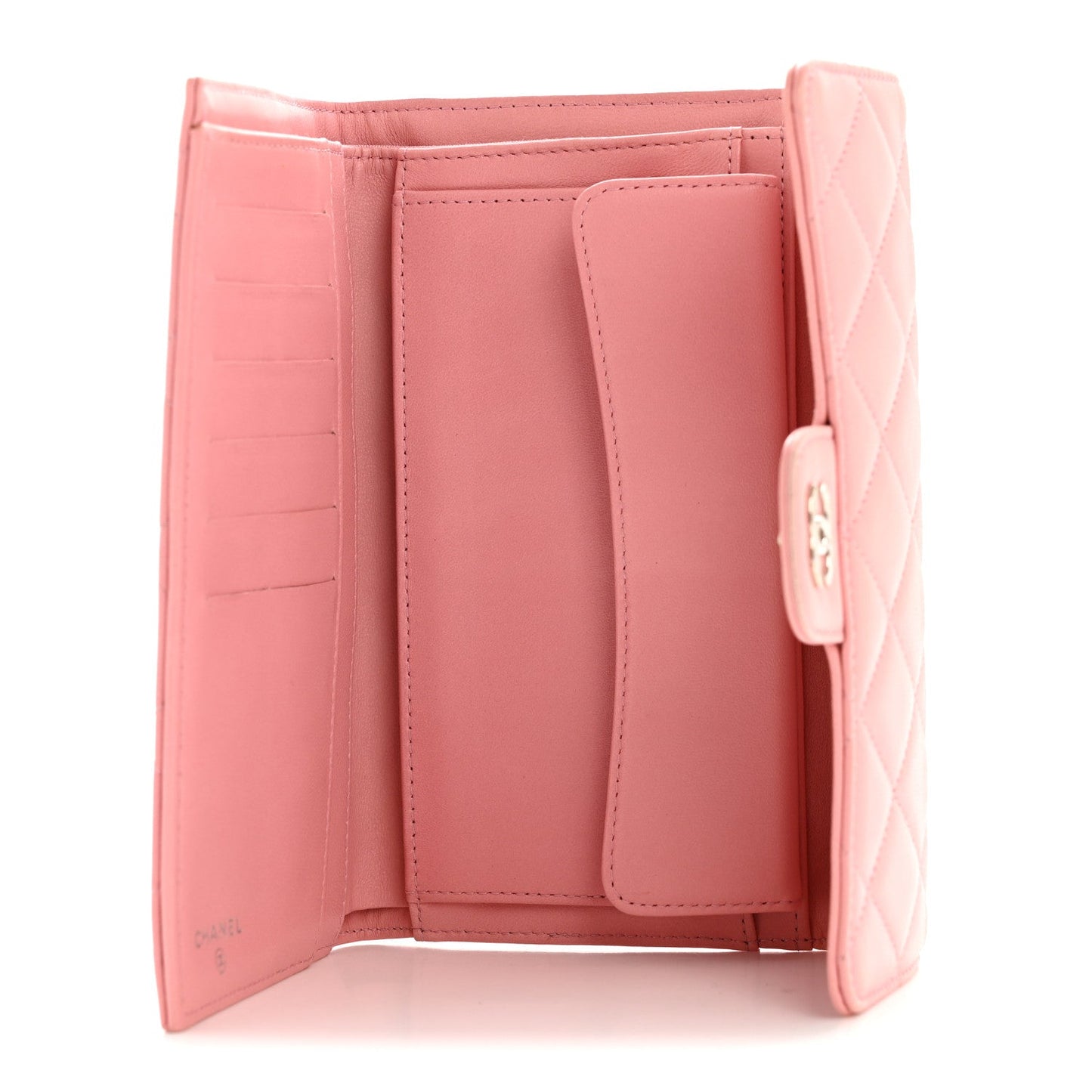 Lambskin Quilted Large Flap Wallet Pink