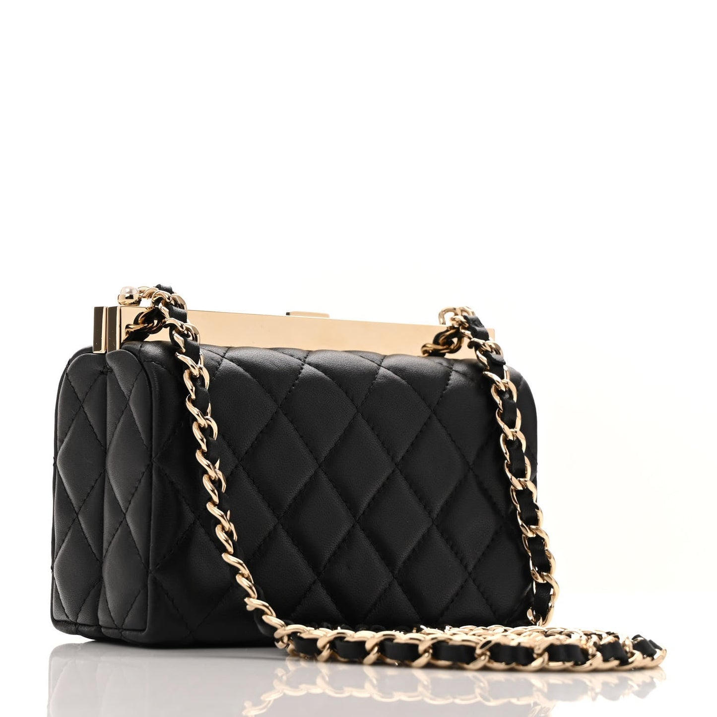 Lambskin Quilted Pearl CC Vanity Case Black
