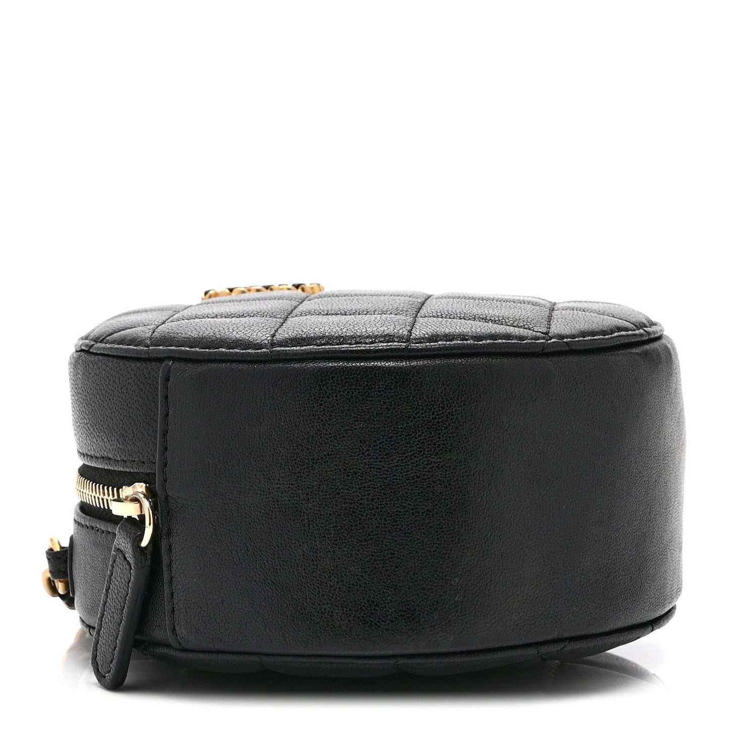 Goatskin Quilted Chanel 19 Round Clutch With Chain Black Black
